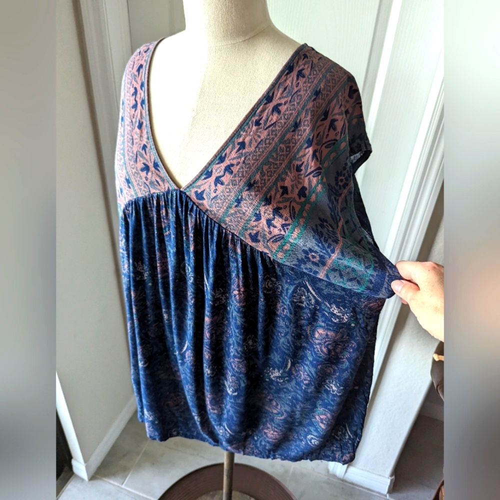 Lucky Brand Lovely Americana Print Jersey Knit Top